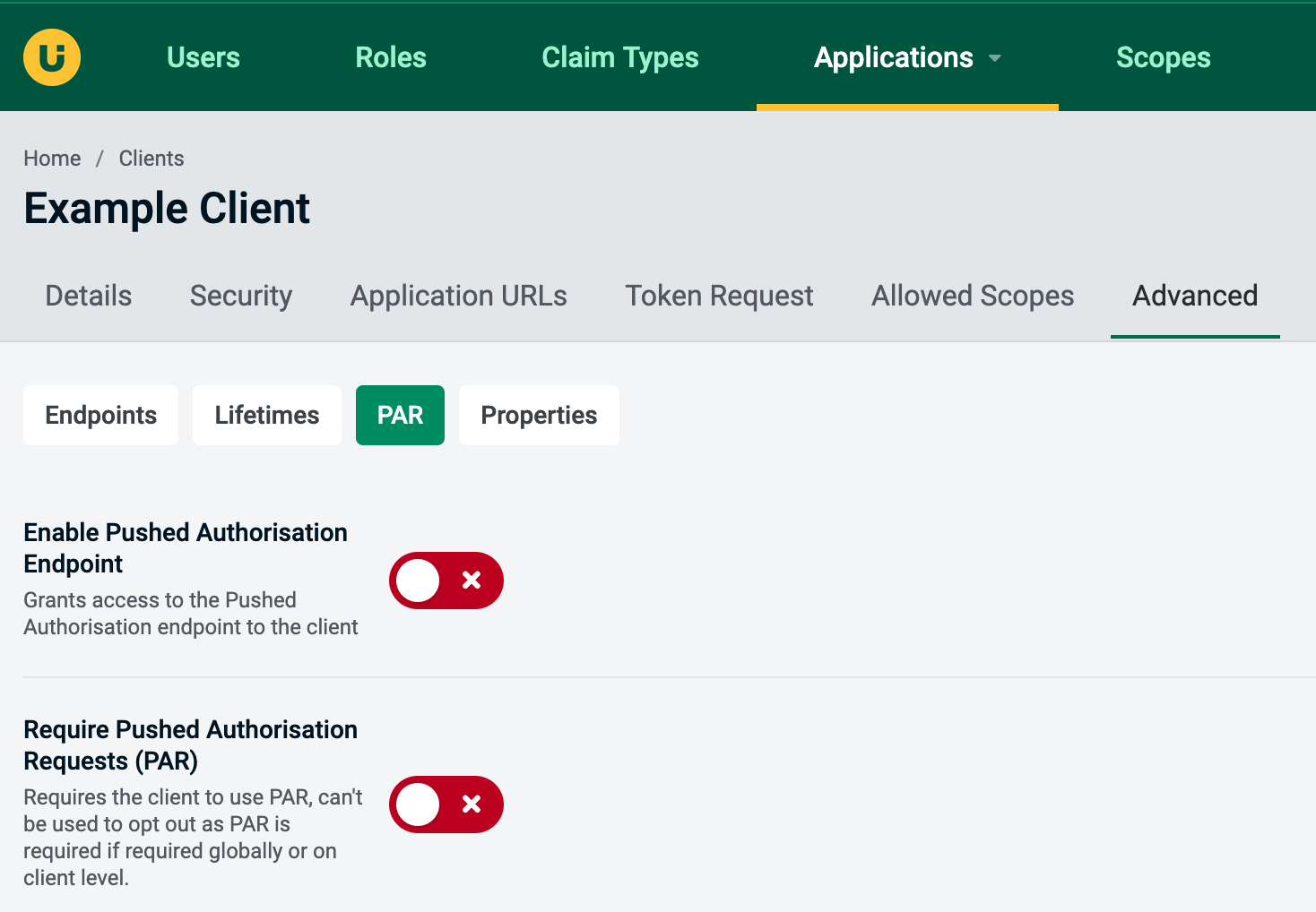 Edit Client Advanced PAR