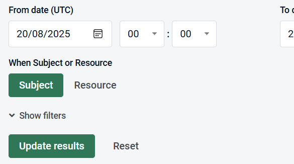 Subject or Resource selector in filters
