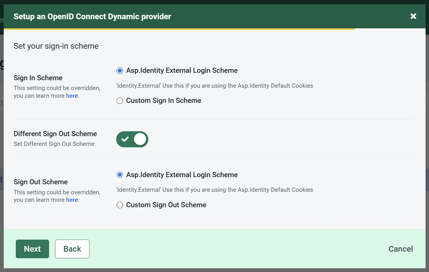 Wizard Sign in and Sign out schemes