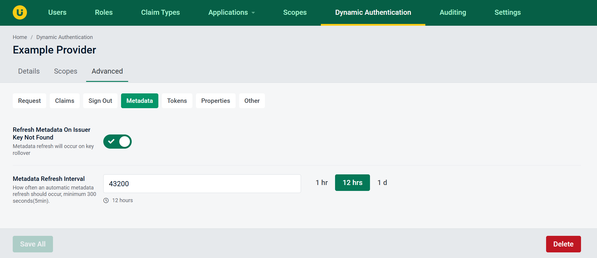 Example OIDC Advanced Metadata