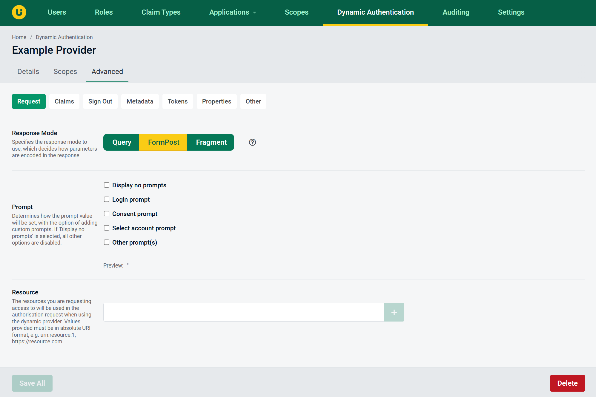 Example OIDC Advanced Request