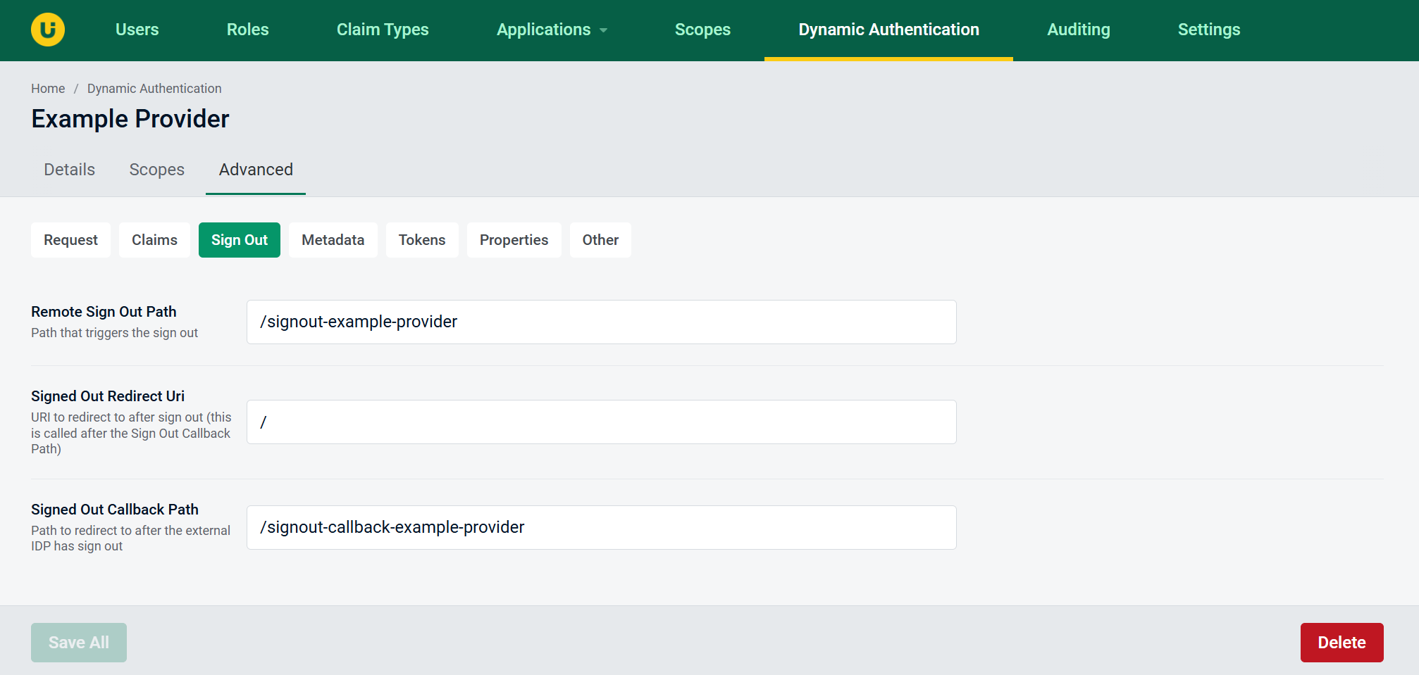 Example OIDC Advanced Sign Out