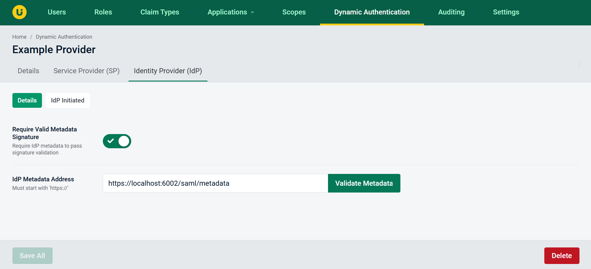 Example SAML IdP Details